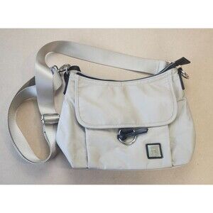 IHKWIP Crossbody Travel Bag Beige Multi Pocket Water Repellant Nylon EUC